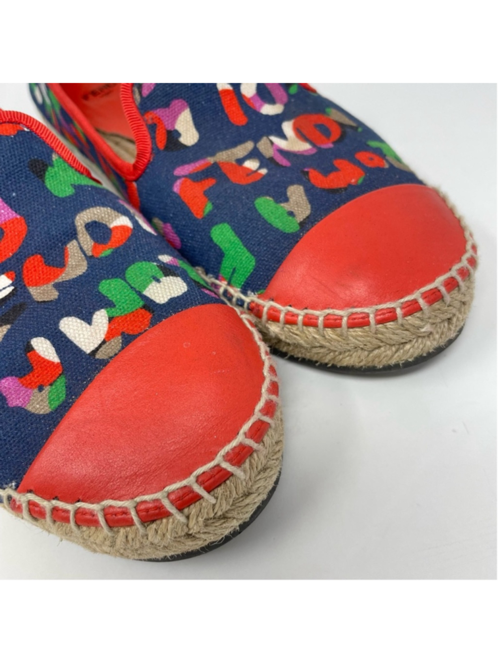 FENDI Junia Roma Canvas Espadrille with Poppy Red Leather Toe Cap Size 39 - Picture 12 of 12